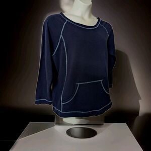 Cacique Women's Size 18/20 Long Sleeve kangaroo pocket Blue Cotton spandex